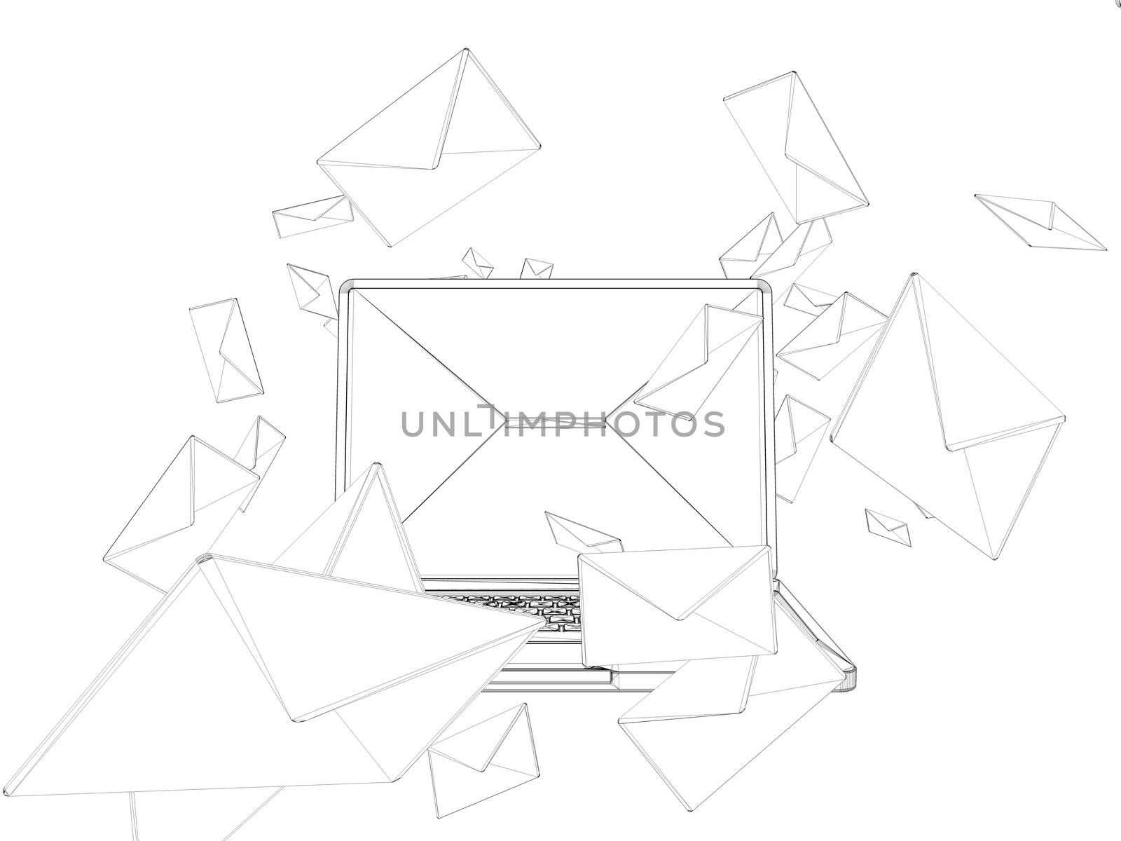 laptop wireframe illustration isolated on white background