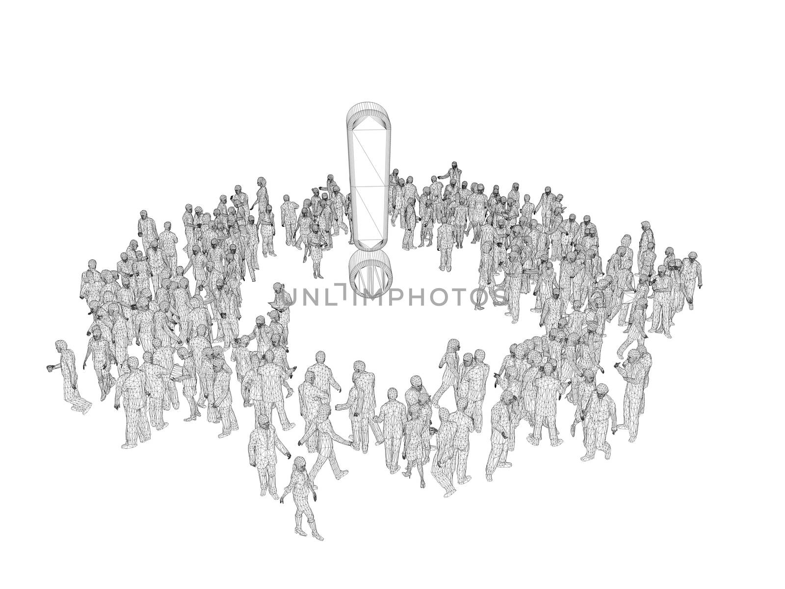 3d people wireframe around a symbol isolated on white background