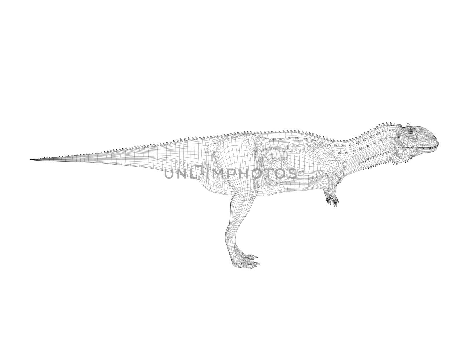 3d dinosaur wireframe (lines) isolated on a white back ground