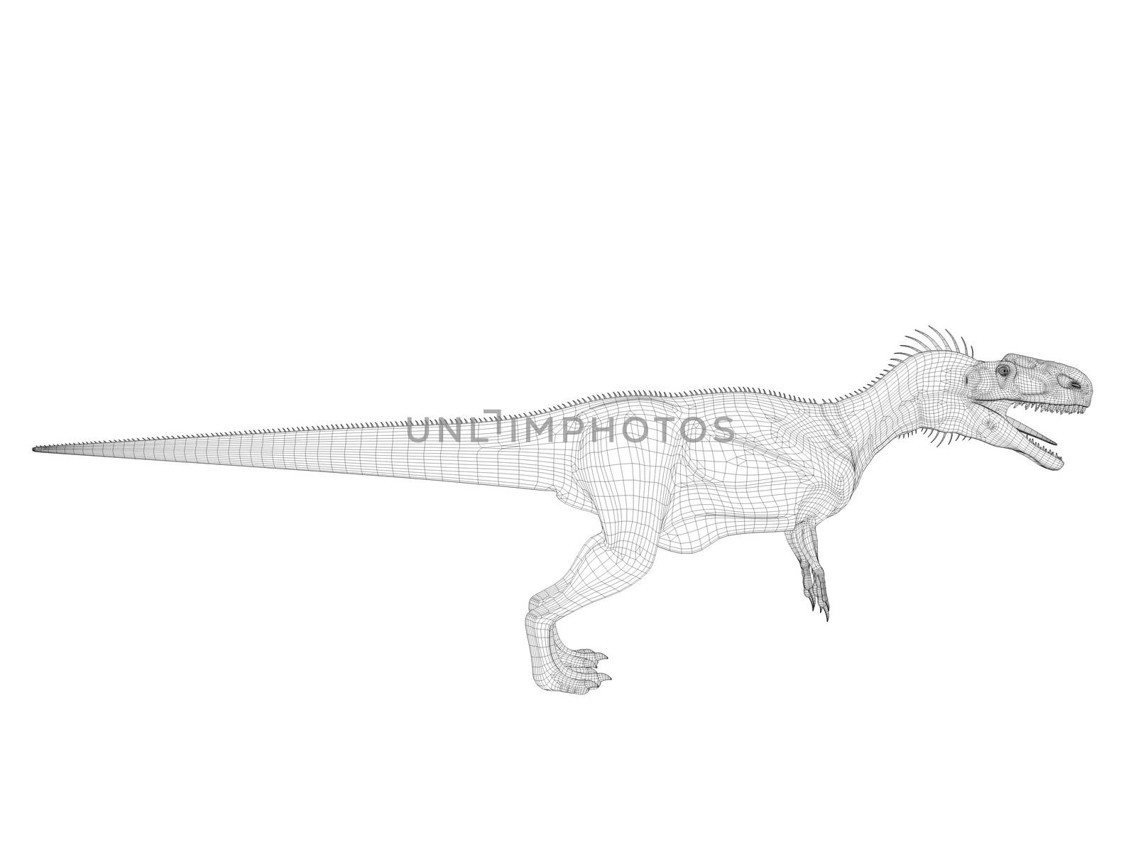 3d dinosaur wireframe (lines) isolated on a white back ground