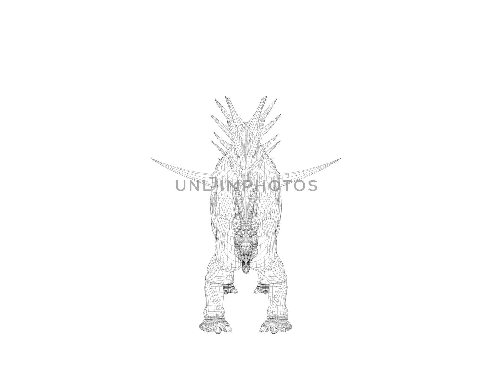 3d dinosaur wireframe (lines) isolated on a white back ground