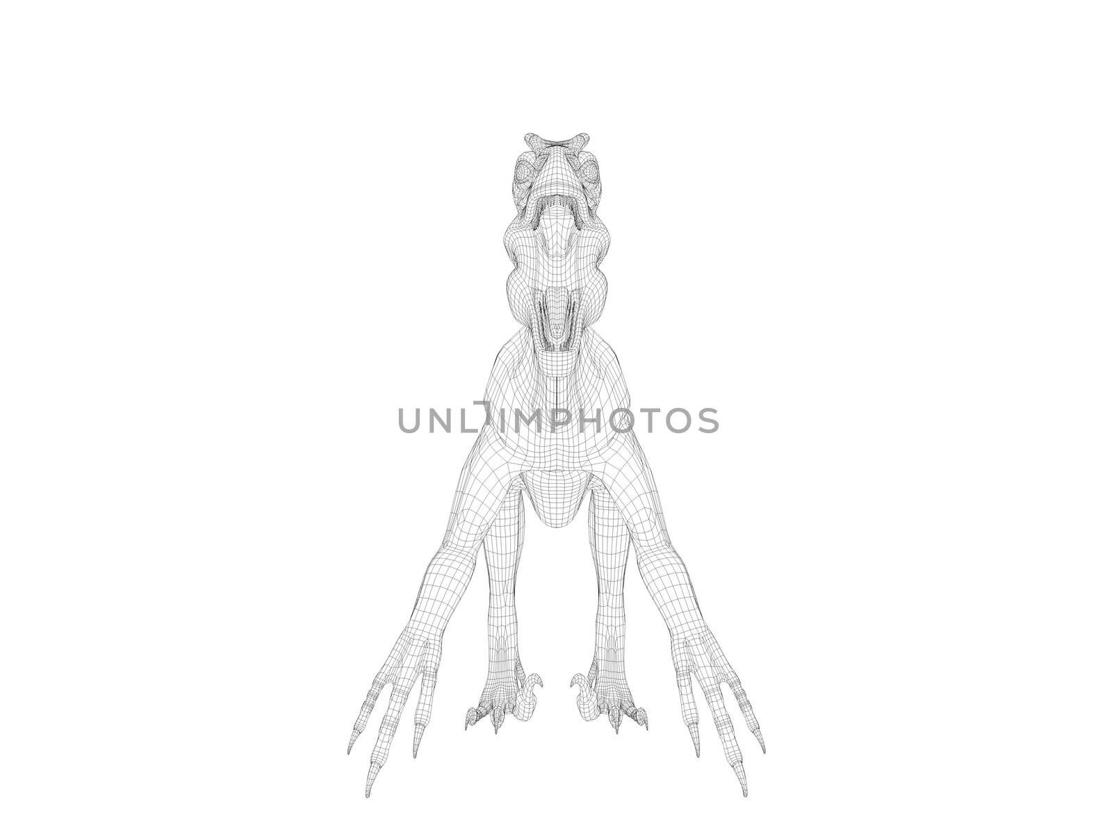 3d dinosaur wireframe (lines) isolated on a white back ground