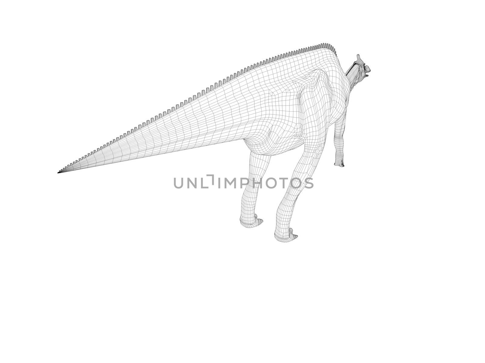 3d dinosaur wireframe (lines) isolated on a white back ground