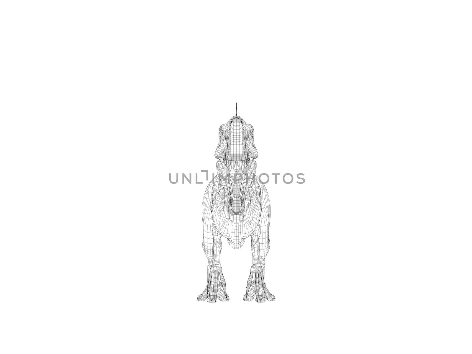 3d dinosaur wireframe (lines) isolated on a white back ground