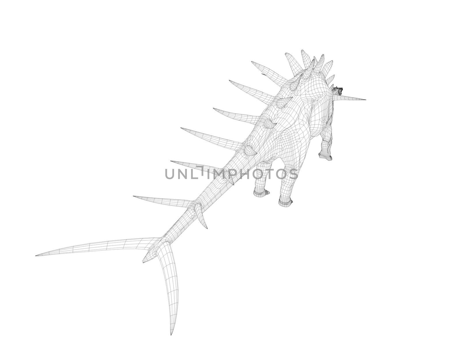 3d dinosaur wireframe (lines) isolated on a white back ground