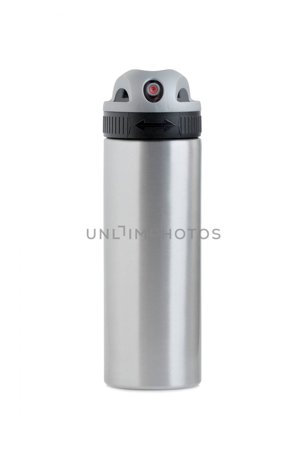 Aluminum bottle Spray with Spray nozzle switch lock On&Off, isolated on white background