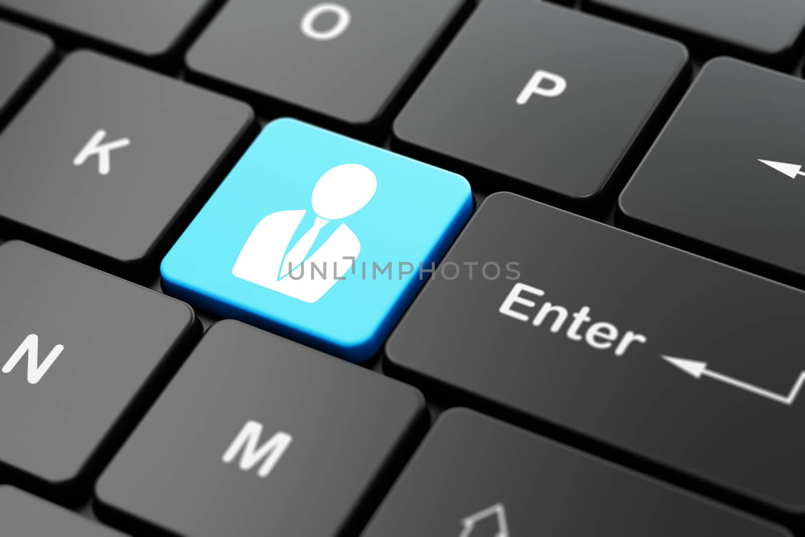 Law concept: computer keyboard with Business Man icon on enter button background, 3d render