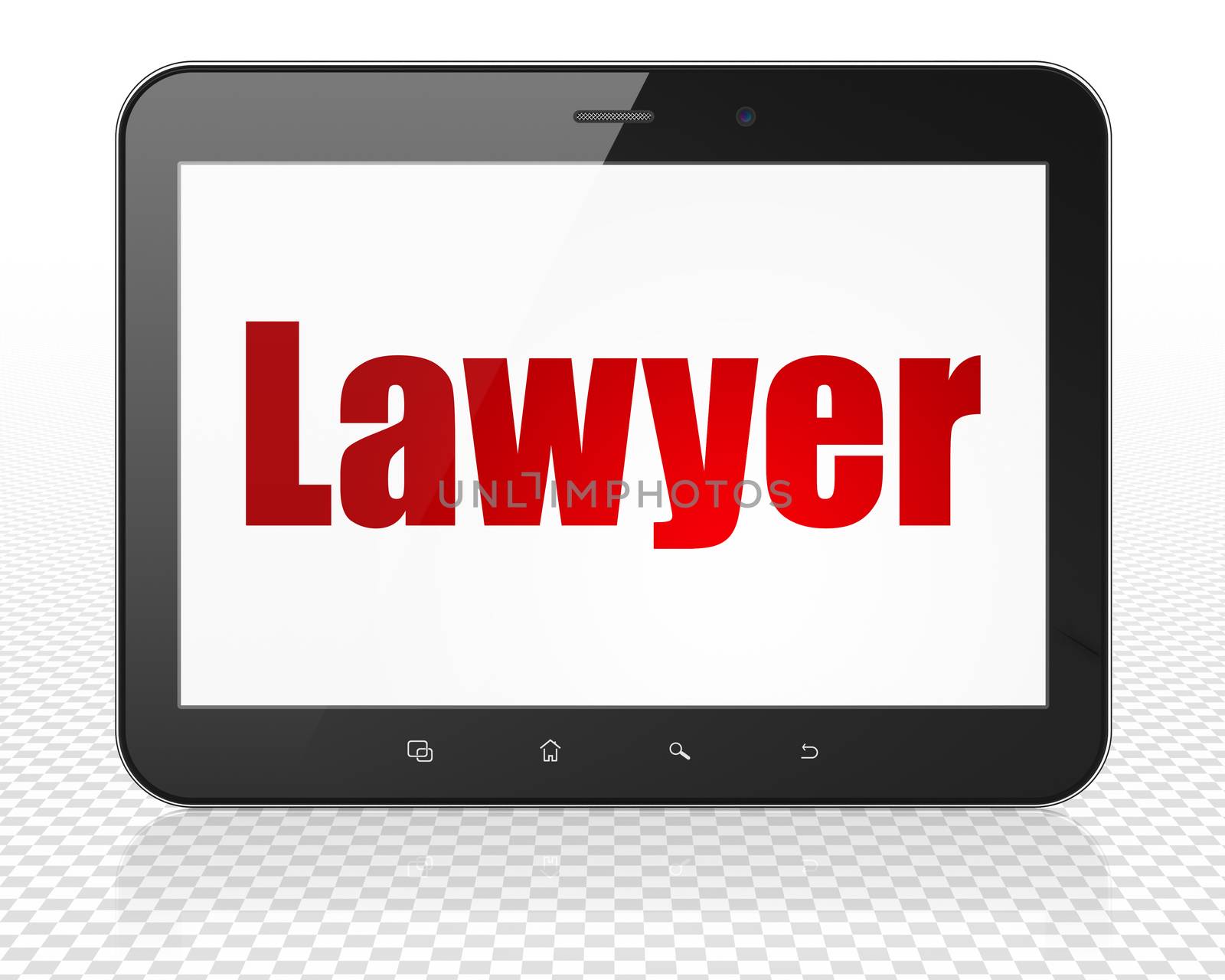 Law concept: Tablet Pc Computer with red text Lawyer on display