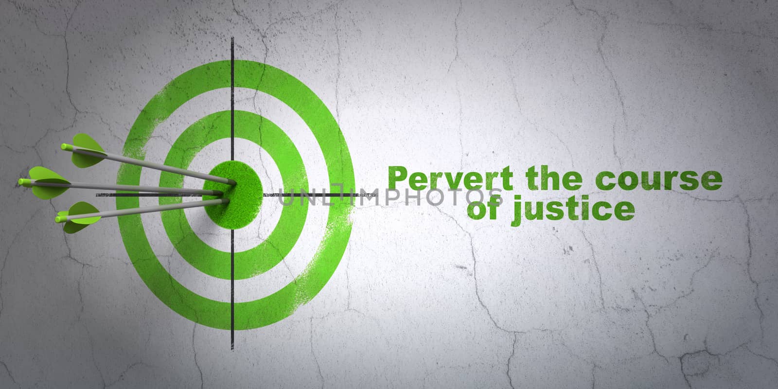 Success law concept: arrows hitting the center of target, Green Pervert the course Of Justice on wall background