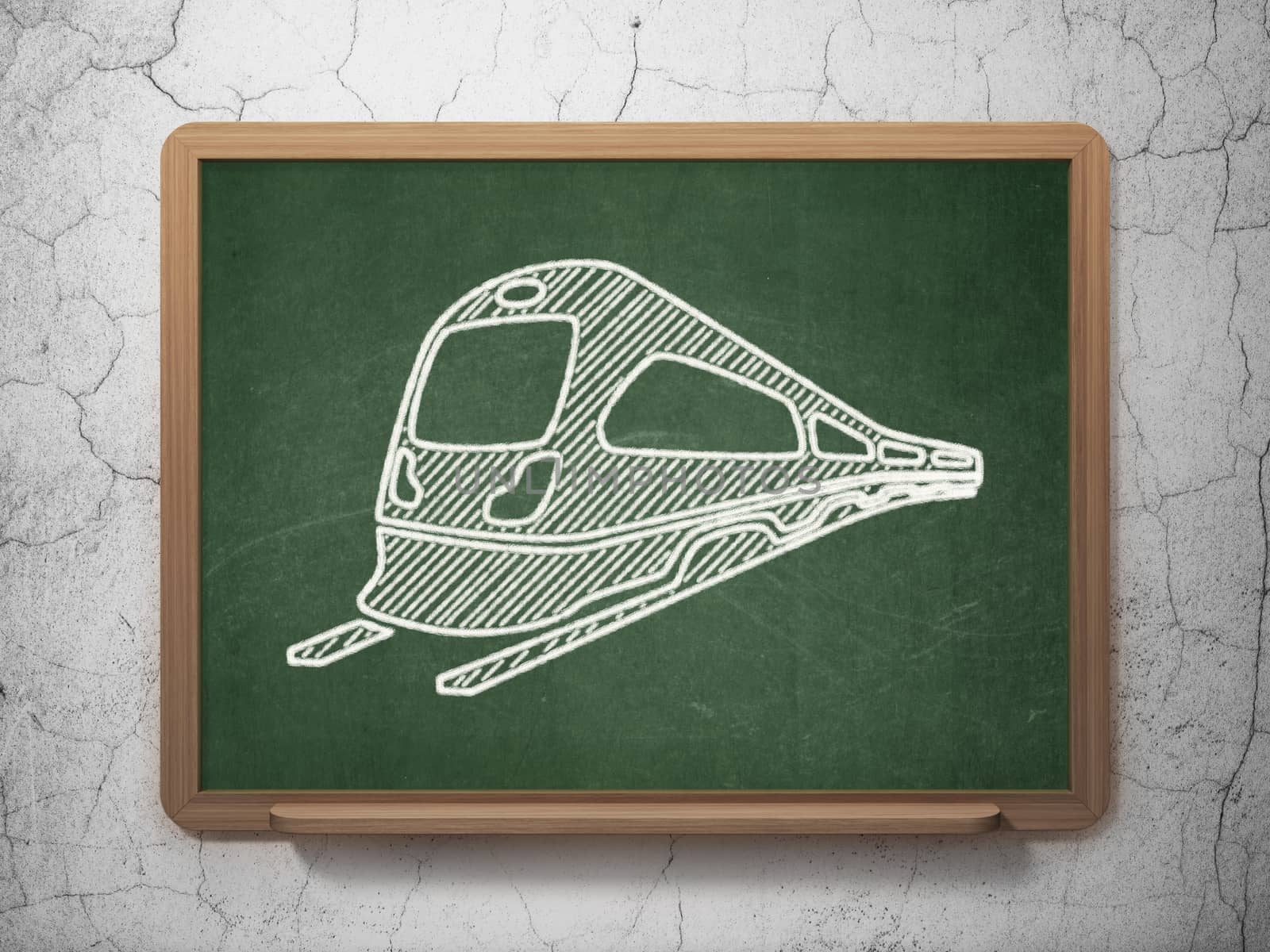 Travel concept: Train icon on Green chalkboard on grunge wall background