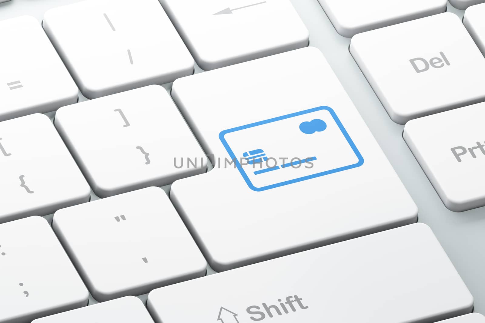 Banking concept: Enter button with Credit Card on computer keyboard background, 3d render