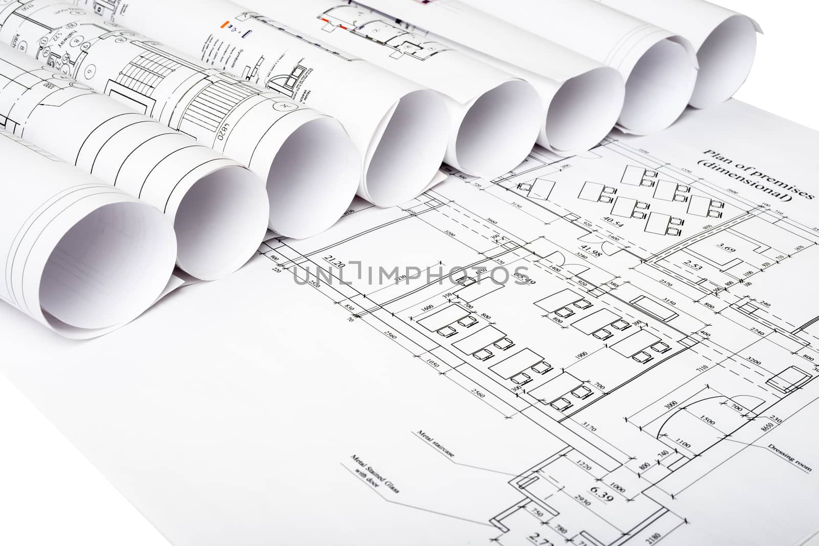 Architecture plan and rolls of blueprints by cherezoff