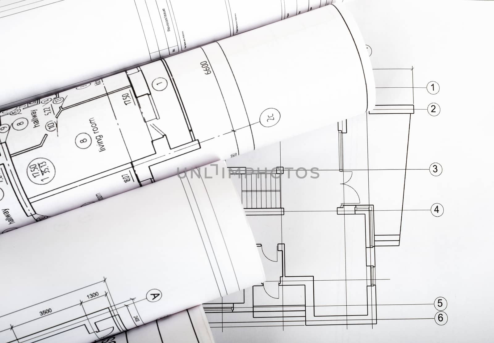 Architecture plan and rolls of blueprints by cherezoff