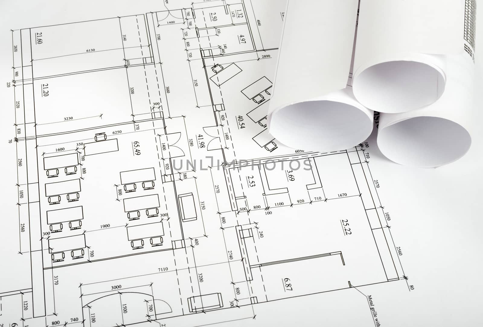 Architecture plan and rolls of blueprints by cherezoff