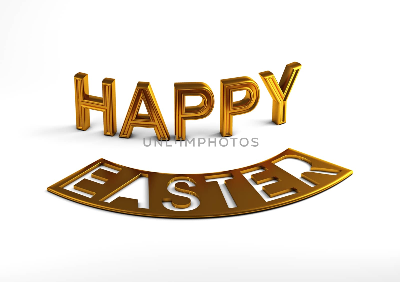 Dimensional inscription Happy Easter on white background