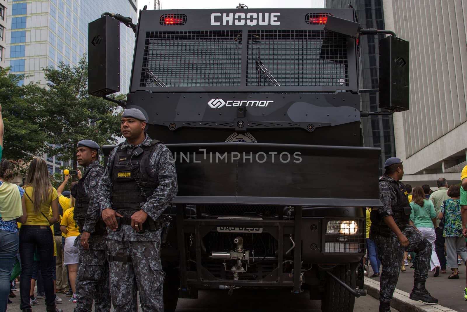 Sao Paulo Brazil March 13, 2016: A couple of unidentified police