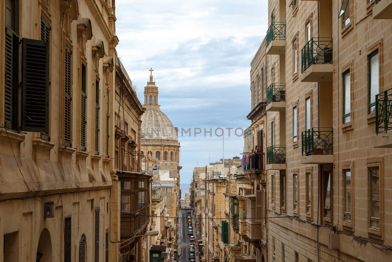 VALLETTA, MALTA - OCTOBER 30, 2015 : General view of Valletta cityscape at Malta island with historical limestone buildings from medieval times.