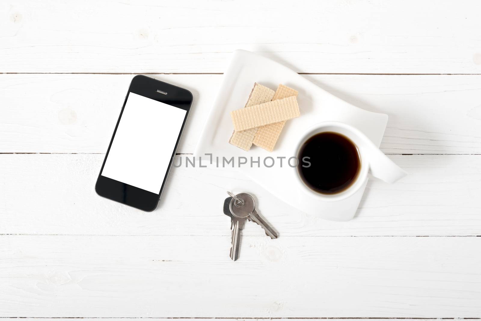 coffee cup with wafer,phone,key by ammza12