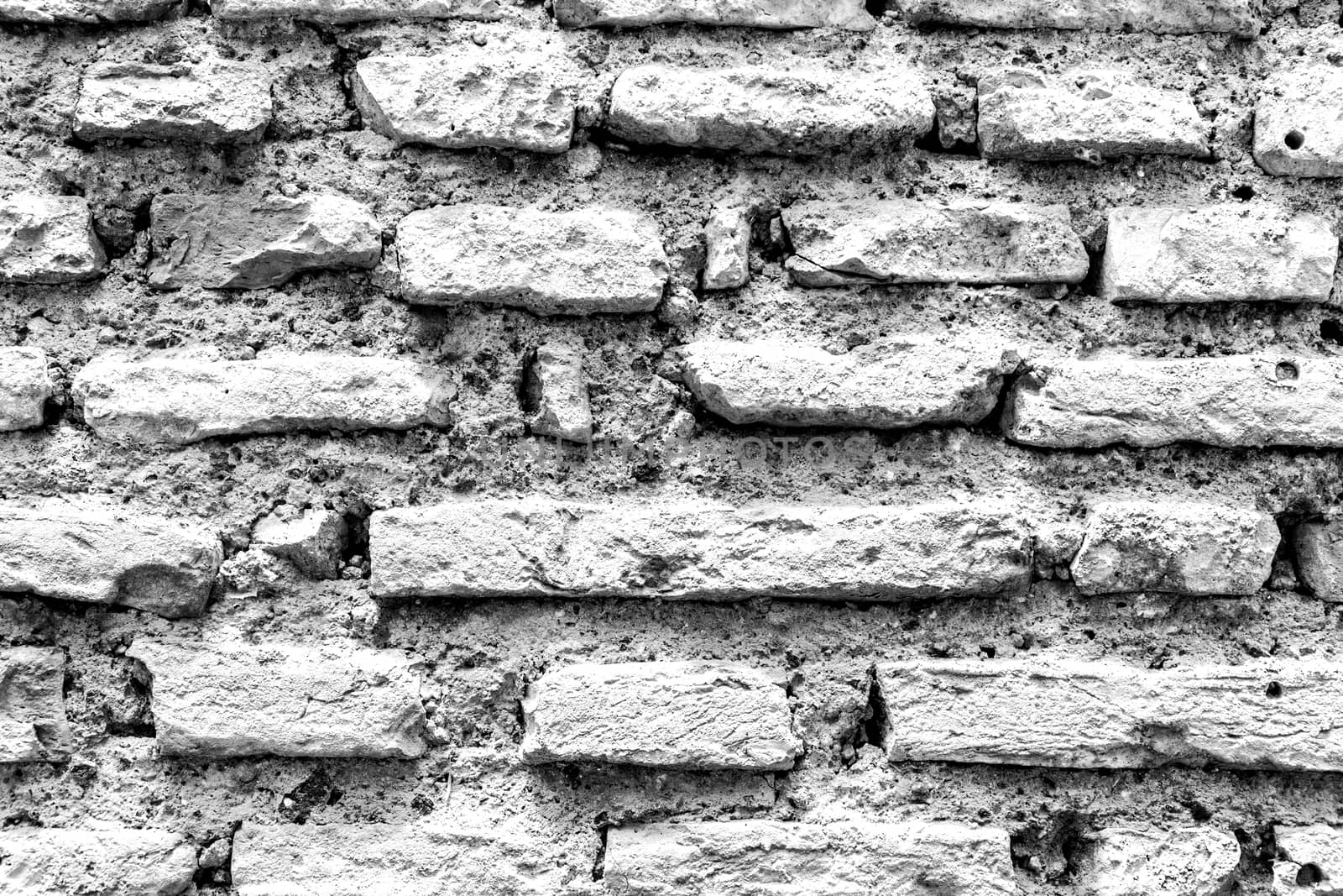 horizontal view of a rustic black and white bricked wall