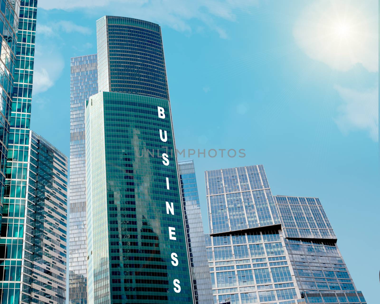 Skyscrapers with sun by cherezoff