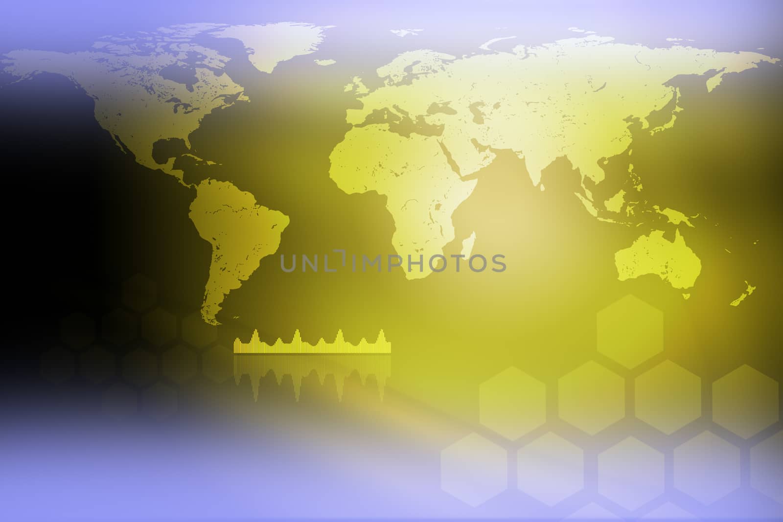 World map with graph on yellow background