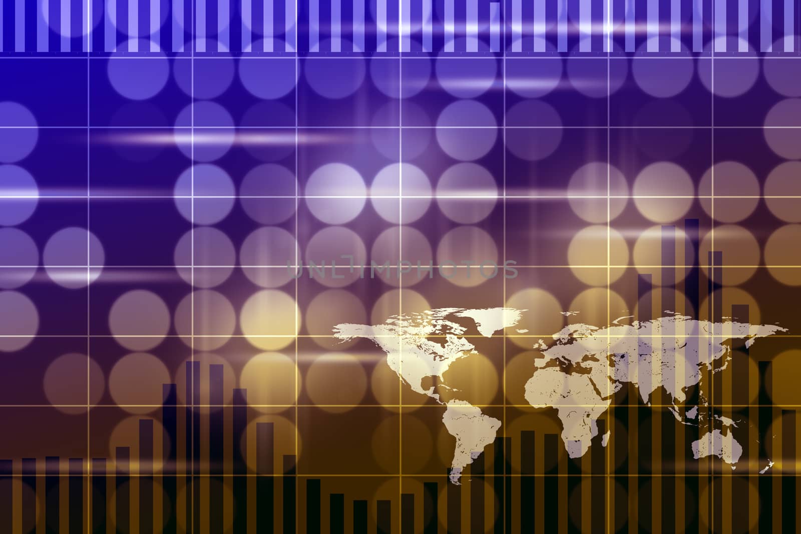 World map with circles on colorful background