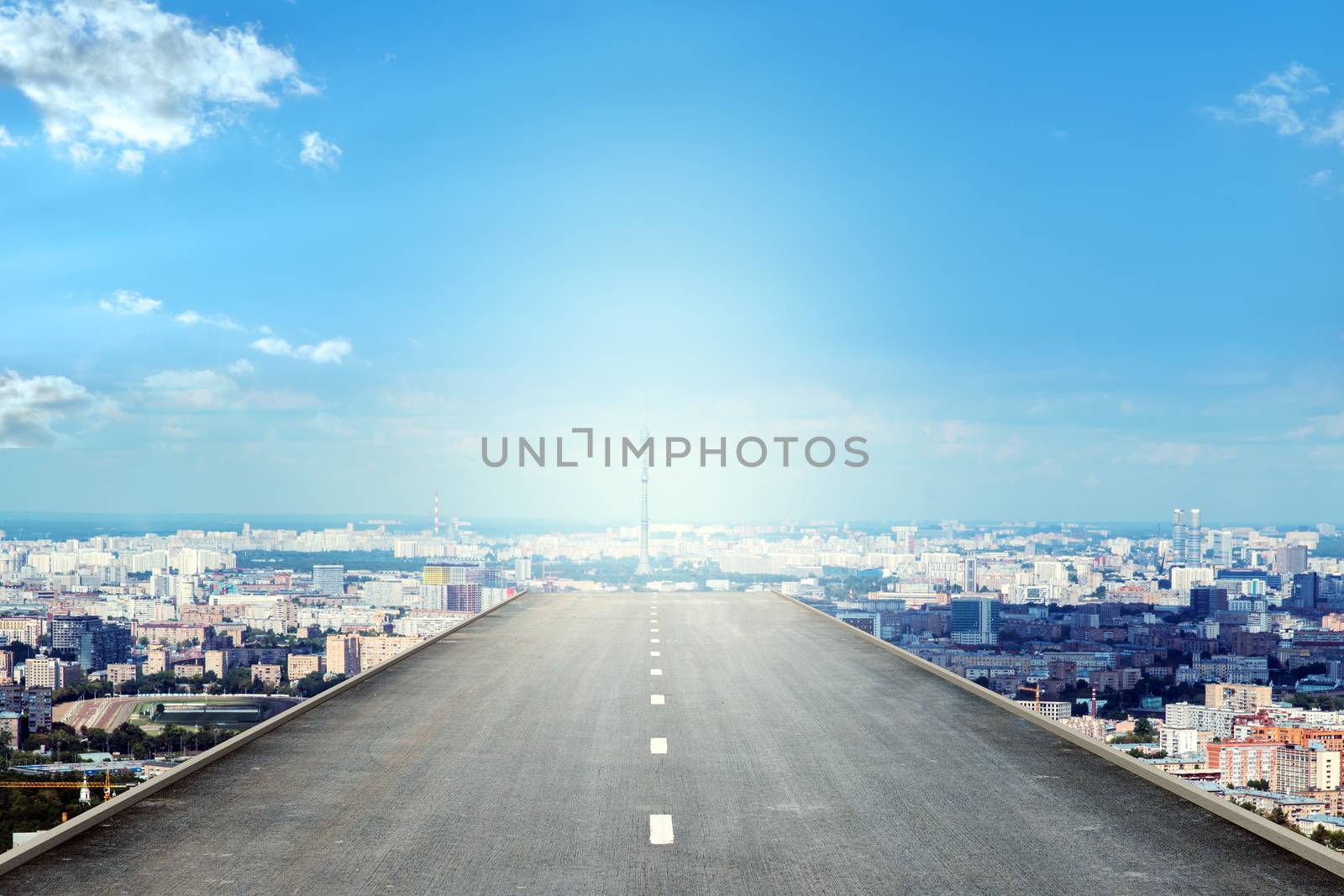 Road over city in sky by cherezoff