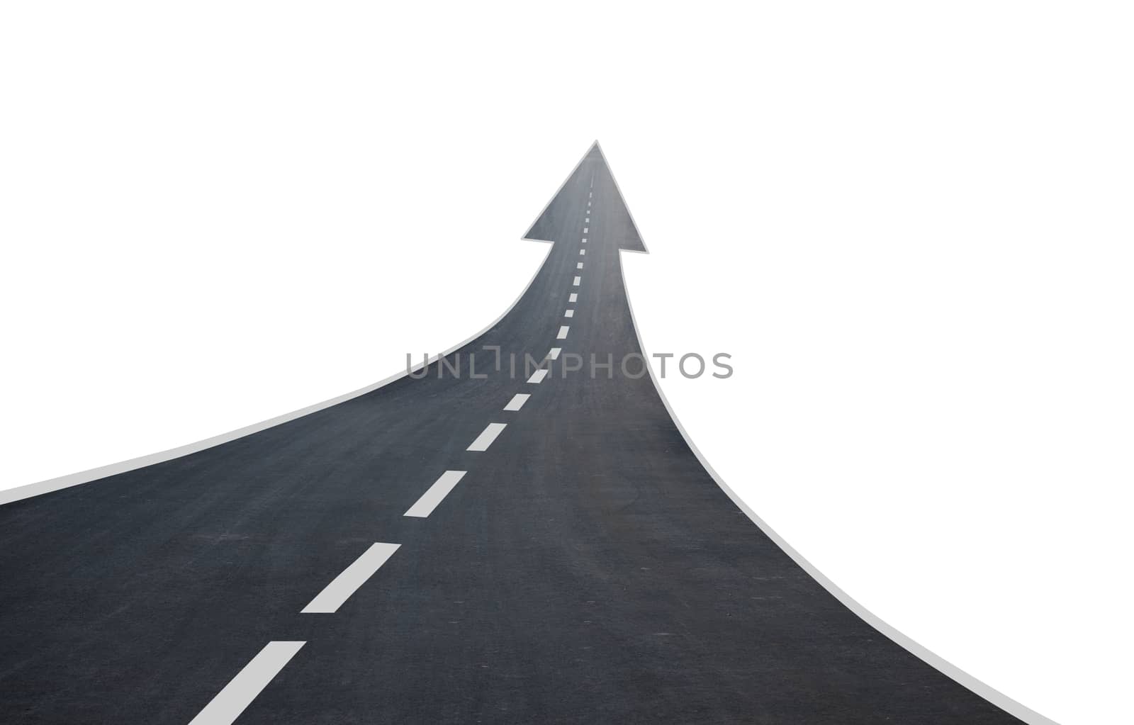 Road going up llike arrow isolated on white background