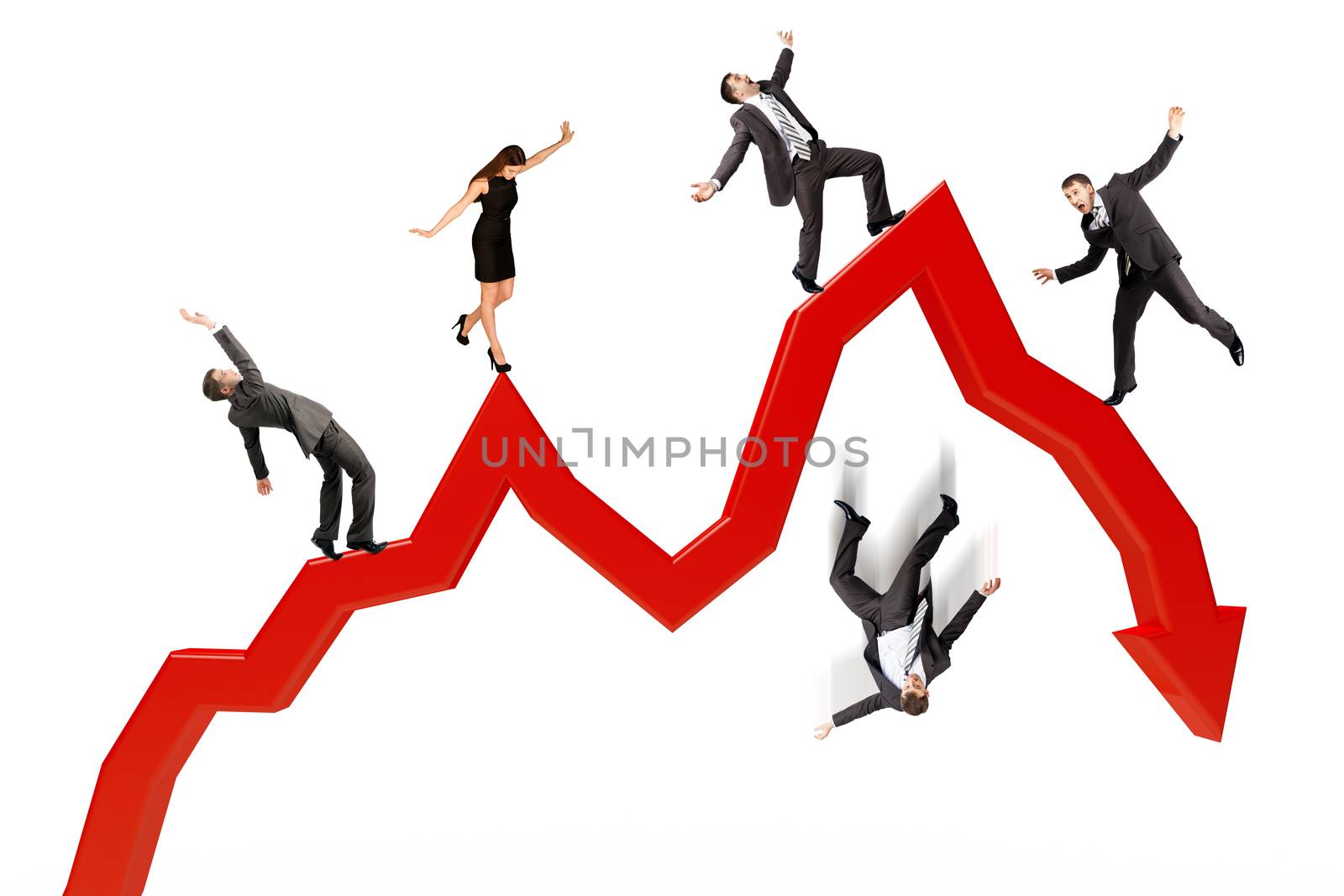 Business people falling from arrow by cherezoff