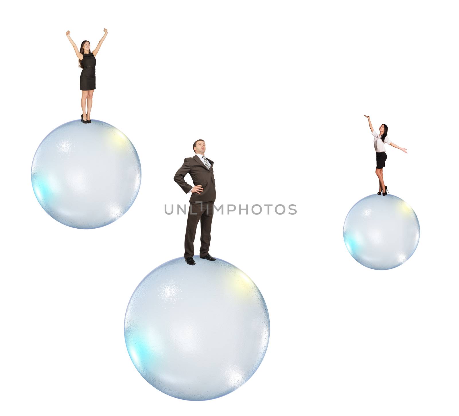Set of business people flying on bubbles by cherezoff