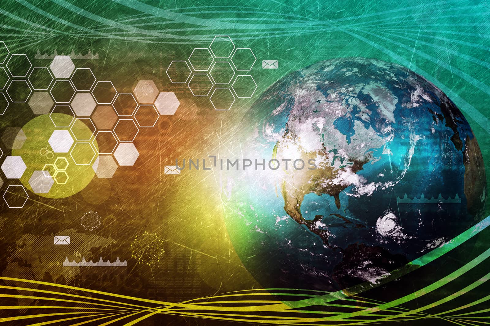 Earth globe with graphs, technology concept. Elements of this image furnished by NASA