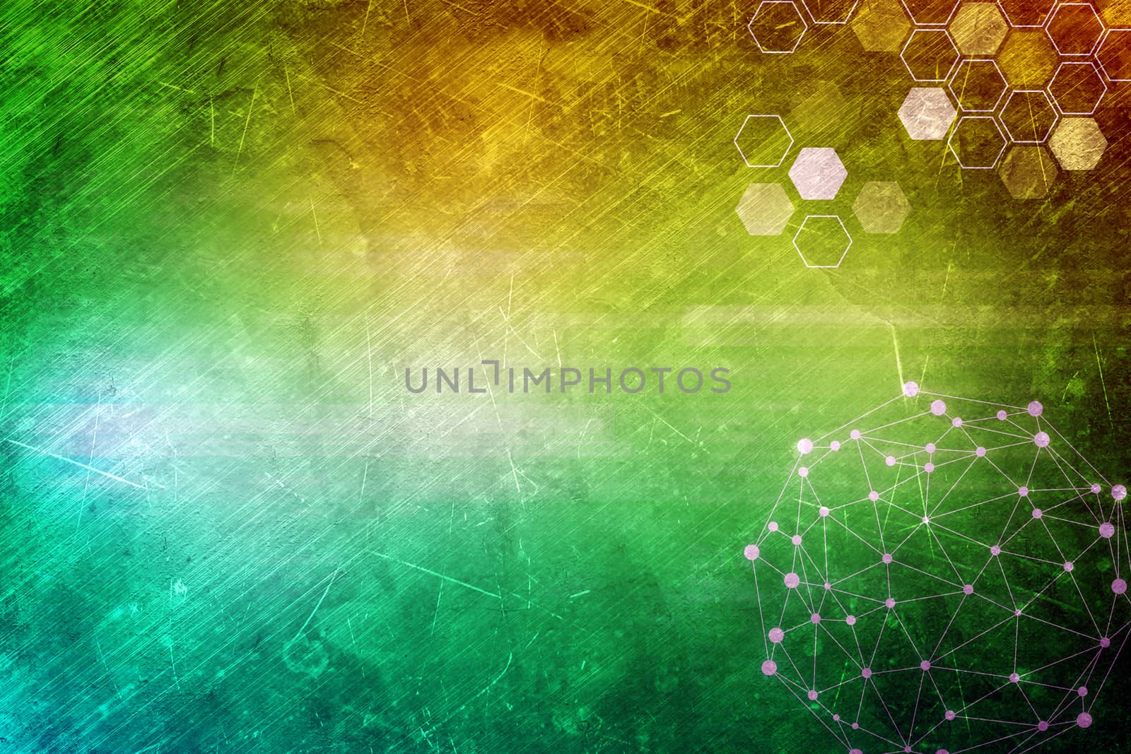 Abstract green and red background with molecule