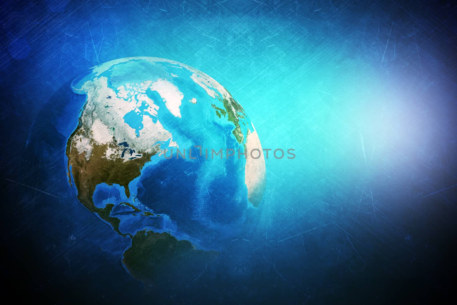 Earth globe on blue by cherezoff