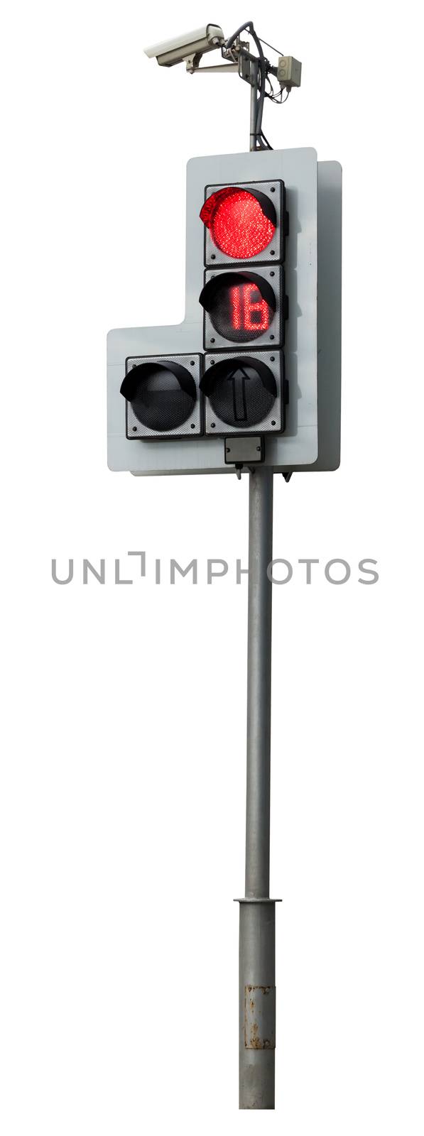 traffic light with the video camera on a white background isolated