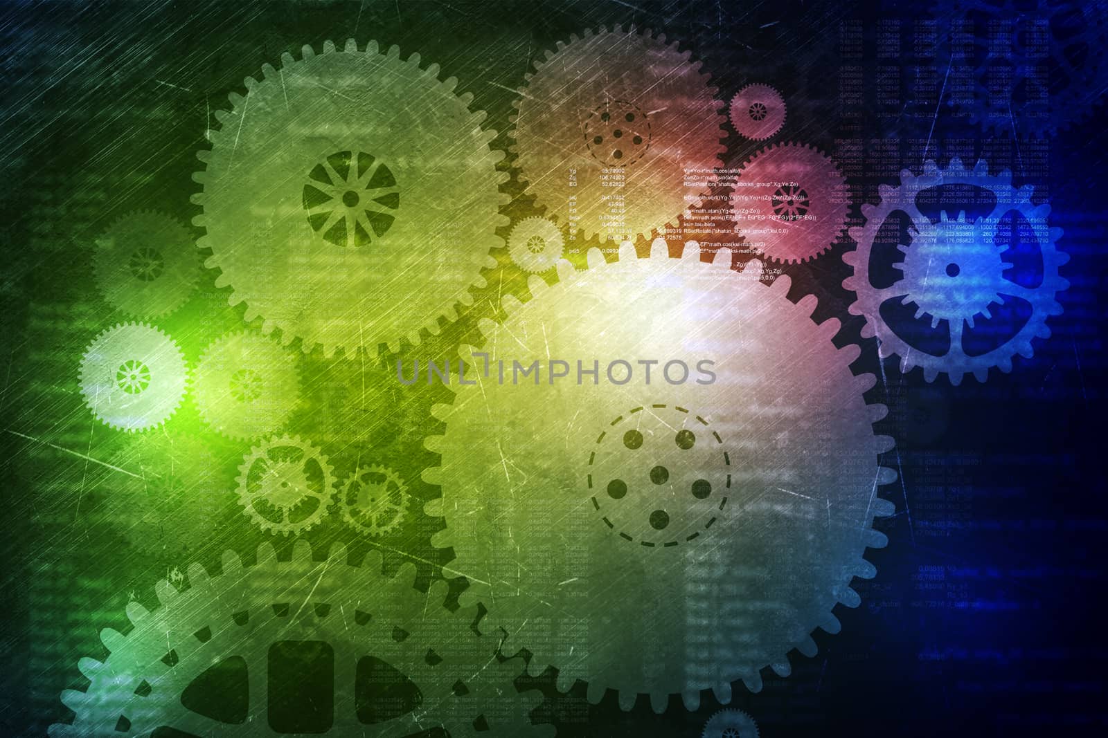 Abstract colorful background with cog wheels and lights