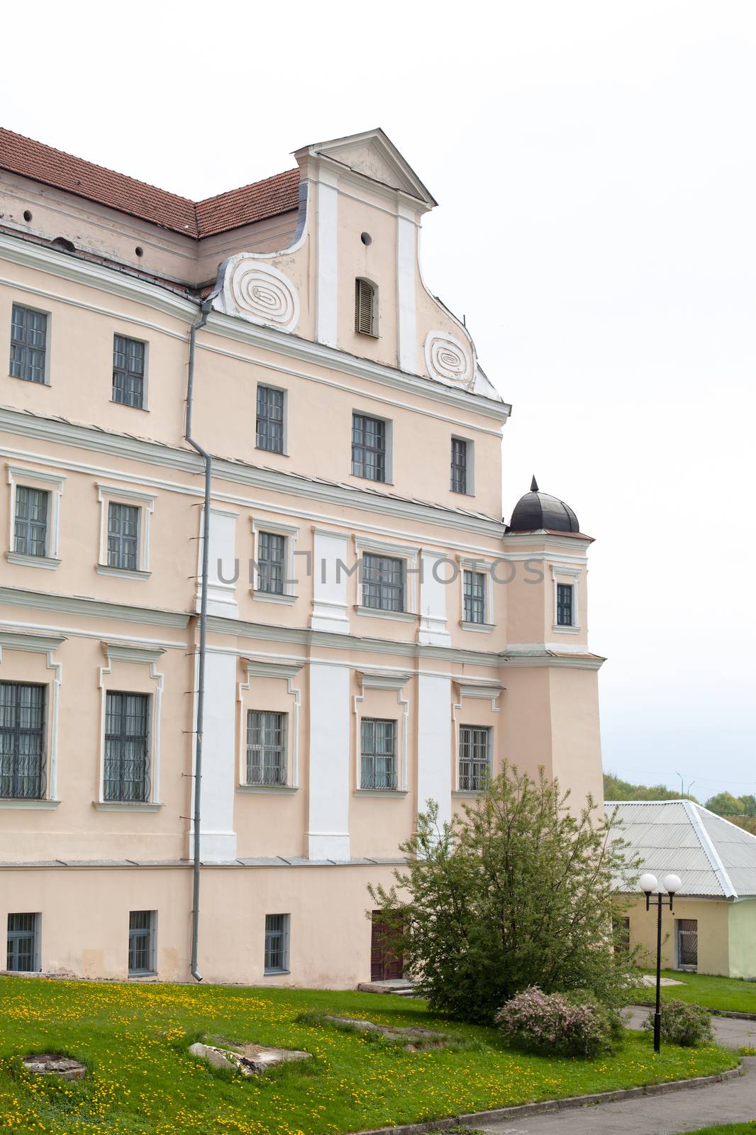 Pink building in Pinsk in Belarus
