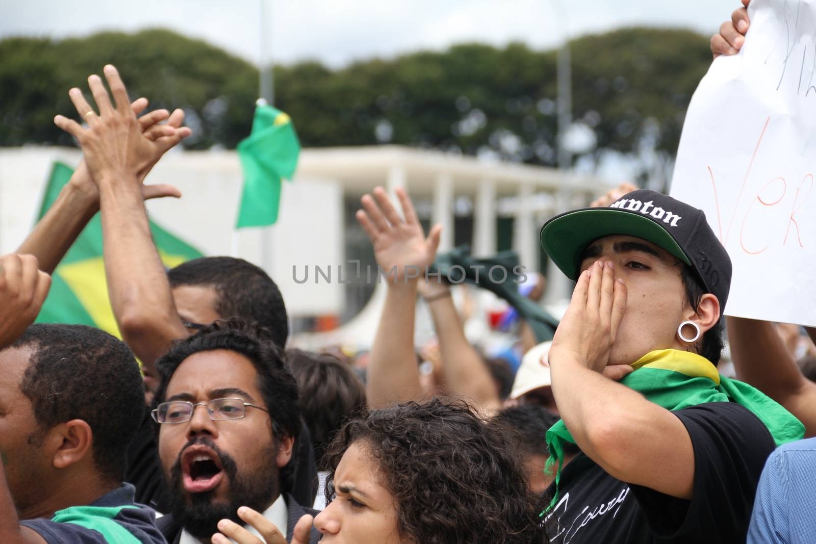 BRAZIL, Brasilia: Anti-government protests outside the Presidential Palace in Brasilia, Brazil on March 17, 2016 after ex-president Luiz Inácio Lula da Silva was appointed to the cabinet.The decision resulted in protests throughout the country, with some thinking that the appointment of the former president was an attempt to save him from charges in a corruption scandal.