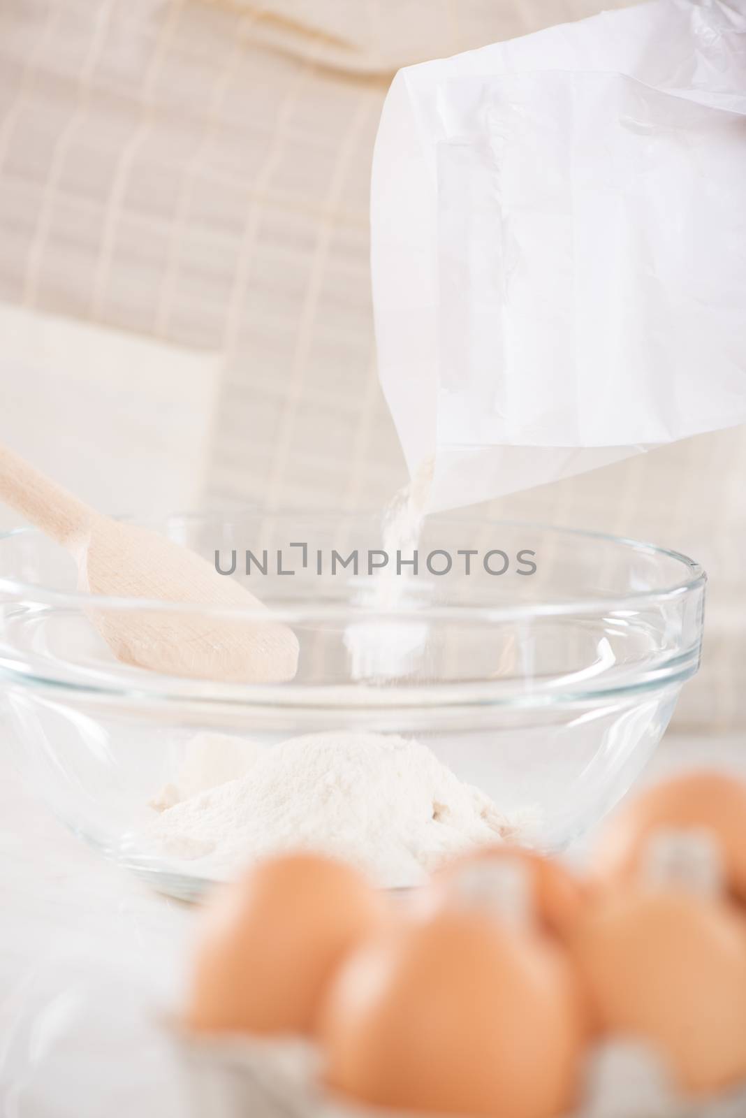 Pour flour for making dough