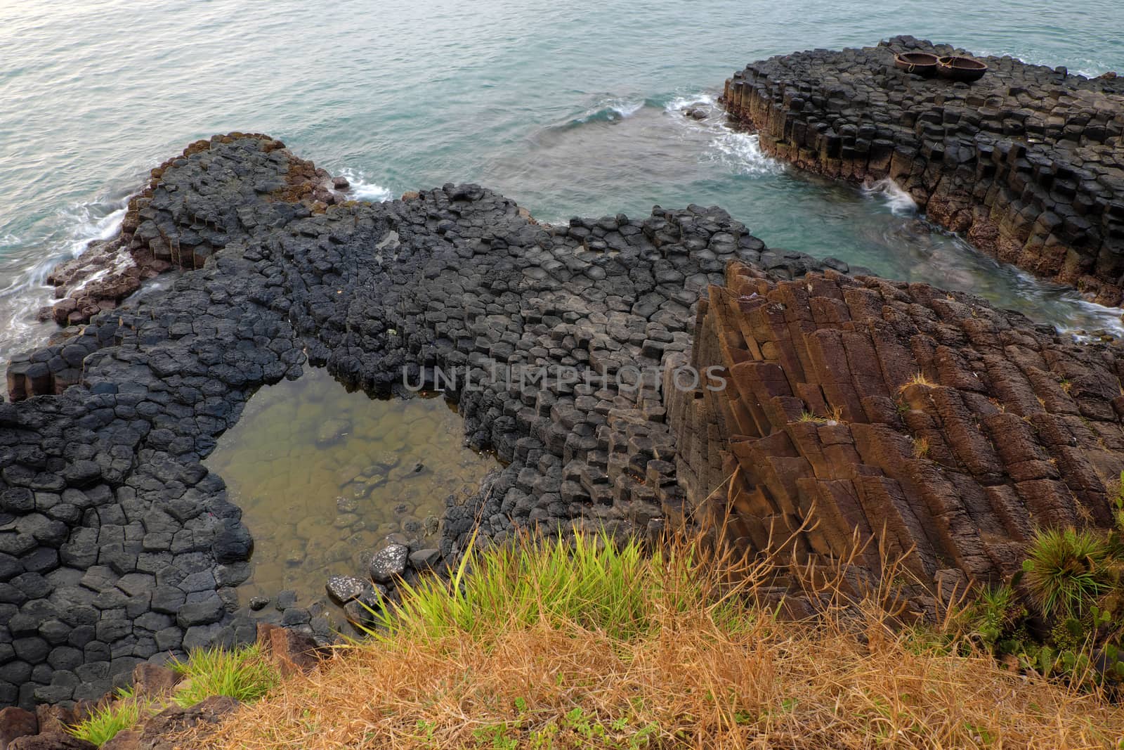 Ganh Da Dia or Ghenh Da Dia or Da Dia Rapids at Tuy Hoa, Phu Yen, Viet Nam, with amazing nature landscape at seaside, fantastic shape make interesting place for Vietnam travel,beautiful panoramic 