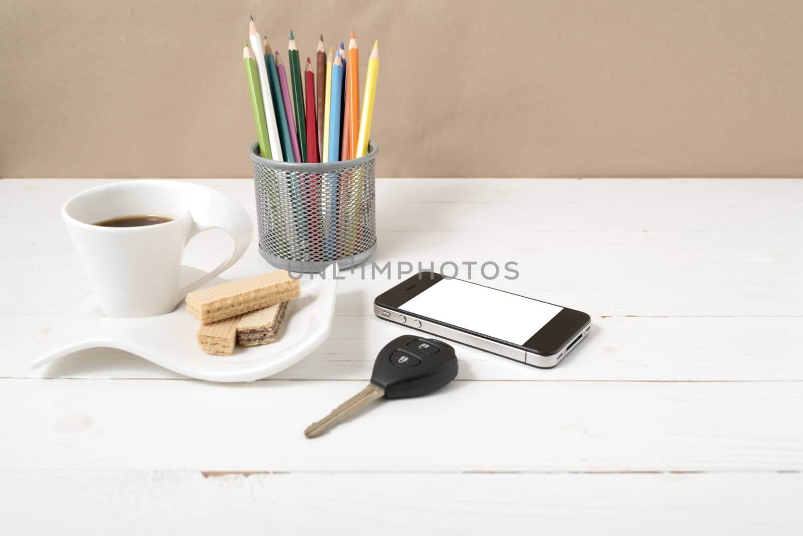 coffee cup with wafer,phone,pencil box,car key by ammza12