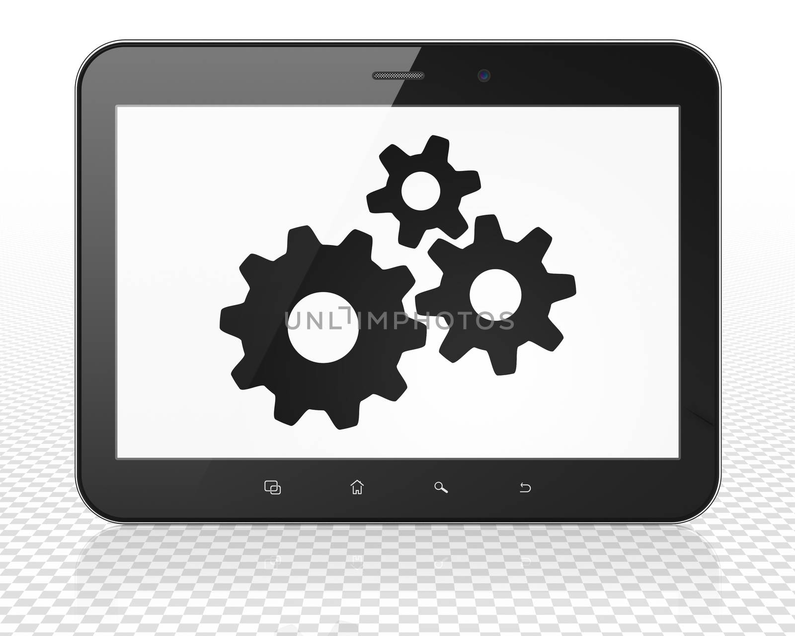 Advertising concept: Tablet Pc Computer with Gears on display by maxkabakov