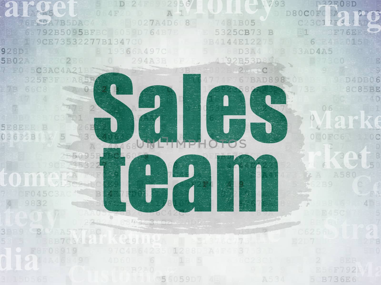 Advertising concept: Painted green text Sales Team on Digital Paper background with   Tag Cloud