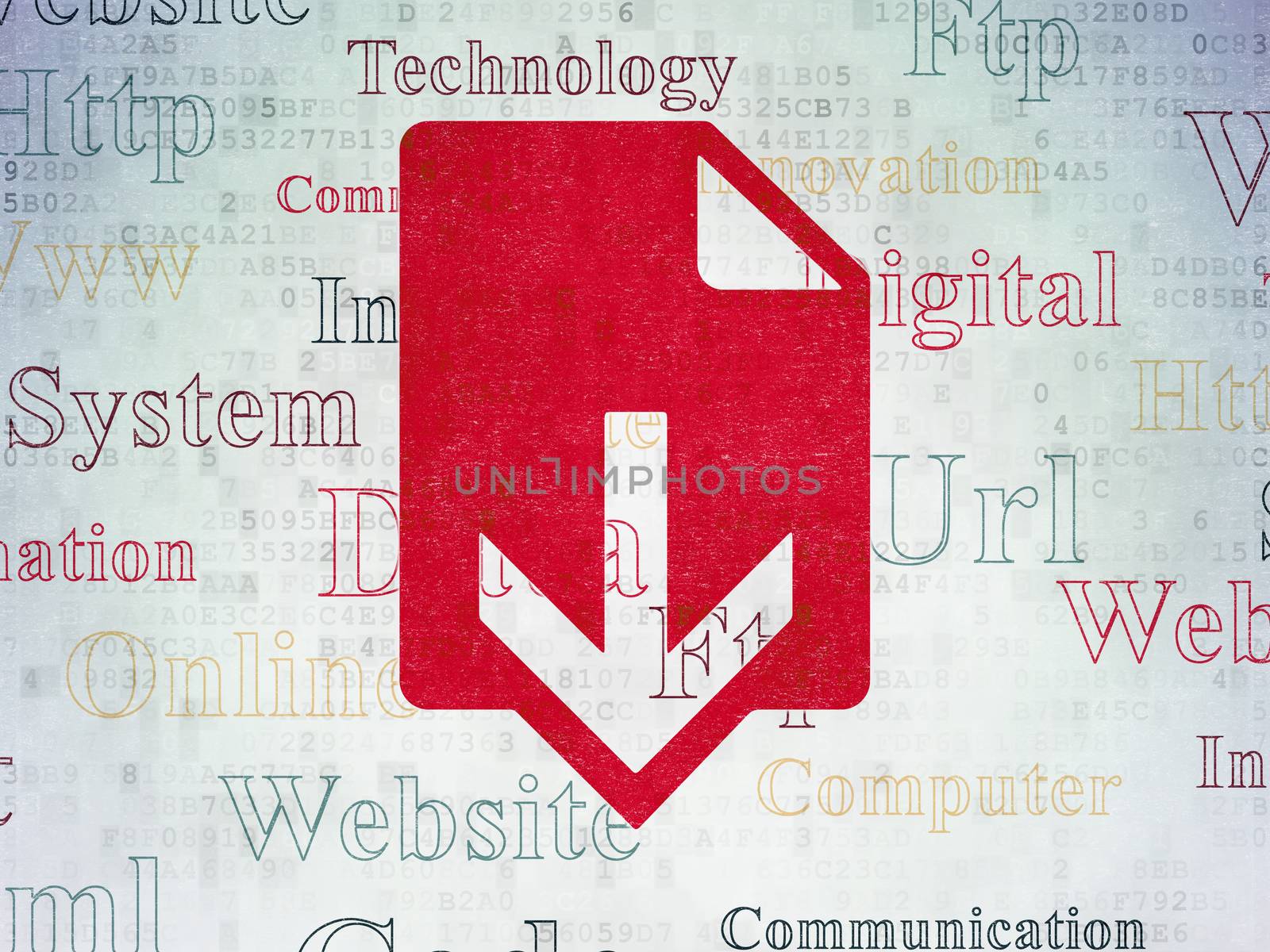 Web design concept: Painted red Download icon on Digital Paper background with  Tag Cloud