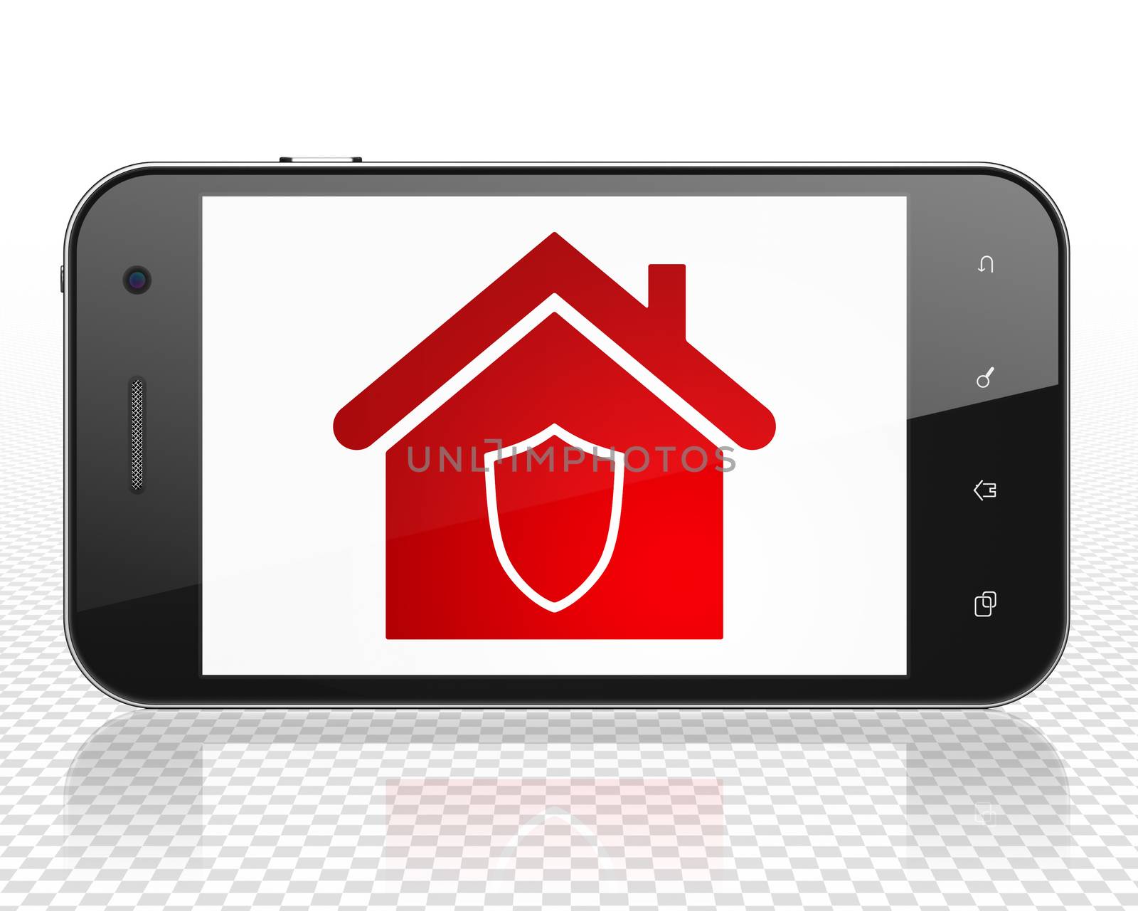 Business concept: Smartphone with red Home icon on display