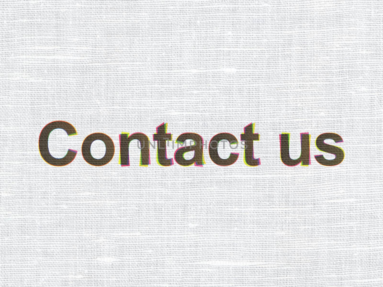 Business concept: CMYK Contact us on linen fabric texture background