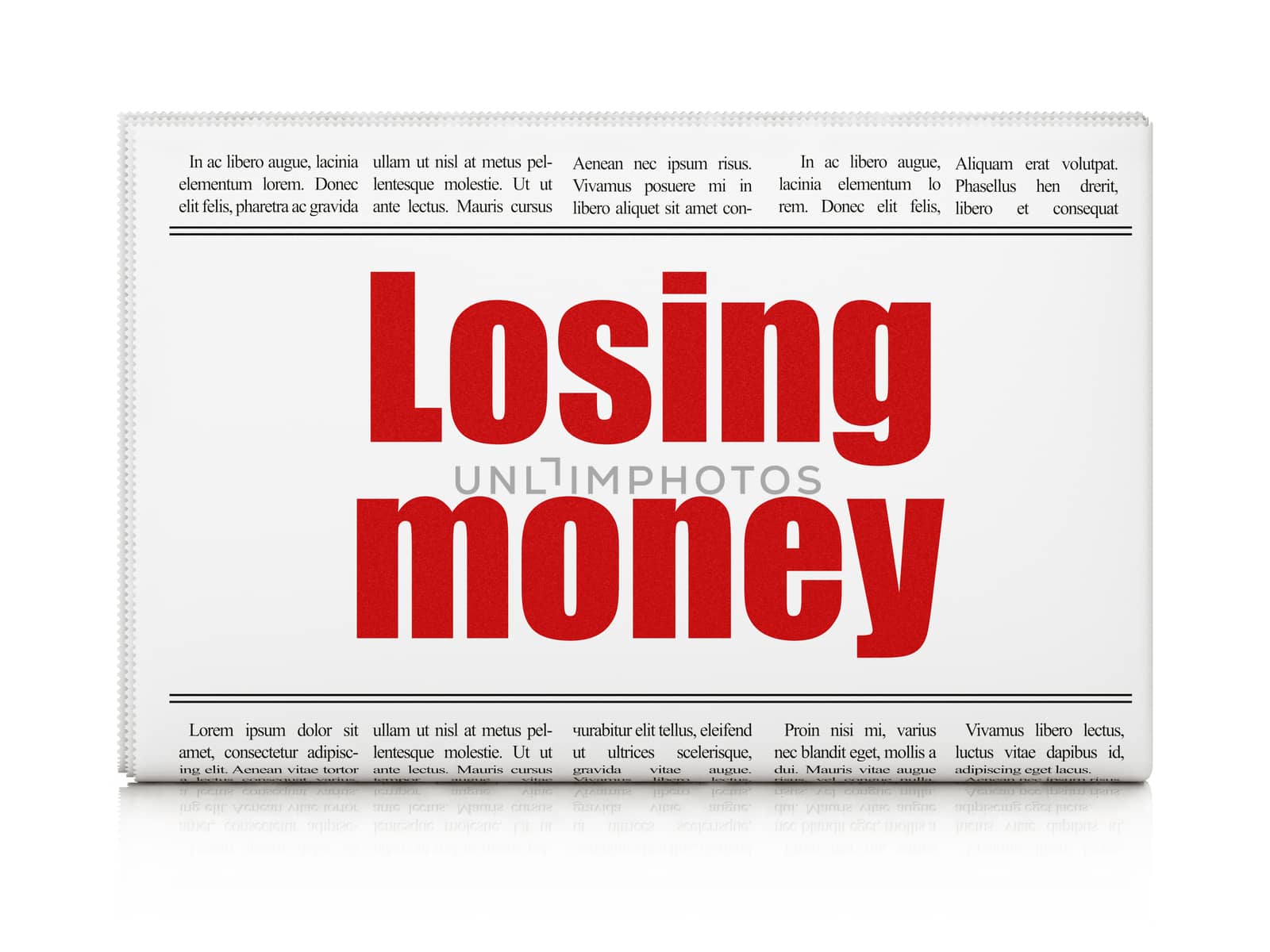 Banking concept: newspaper headline Losing Money on White background, 3d render