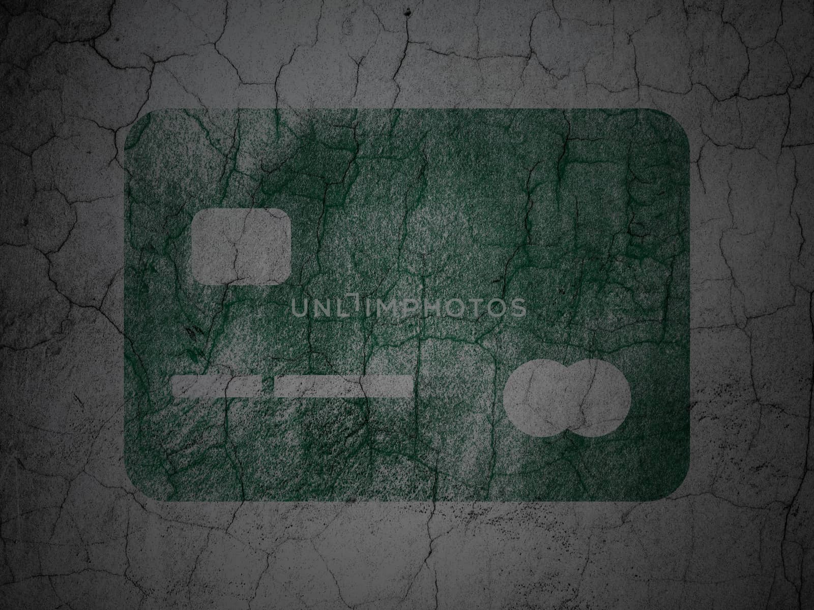 Banking concept: Green Credit Card on grunge textured concrete wall background