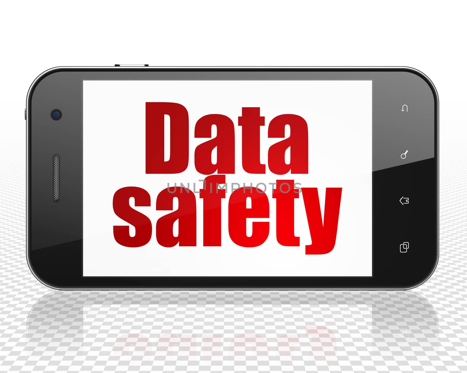 Information concept: Smartphone with red text Data Safety on display
