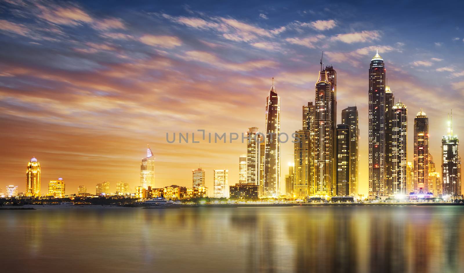 Dubai marina during twilight  by ventdusud