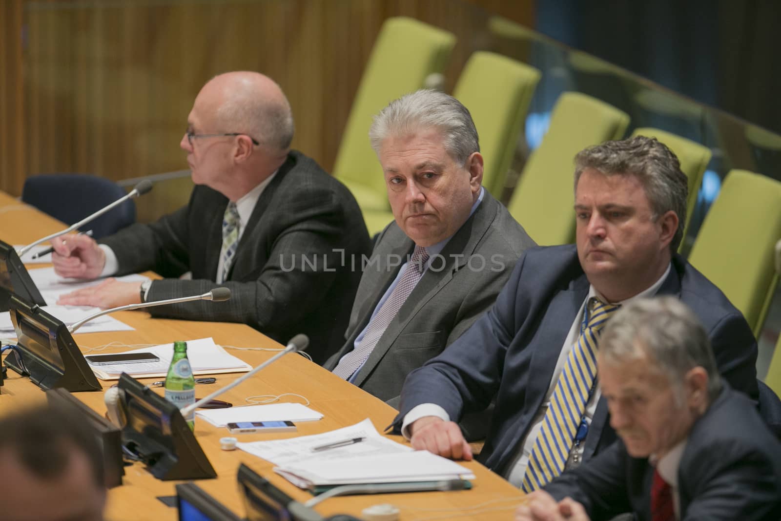 UNITED STATES, New York City: New Ukraine Permanent Representative to the United Nations Volodymyr Yelchenko (2ndL) takes part at a roundtable meeting dedicated to the second anniversary of the adoption of the UN General Assembly's resolution on the territorial integrity of Ukraine on March 17, 2016. 